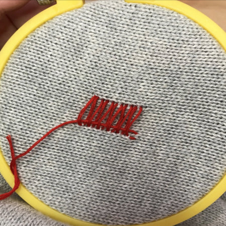 Step 4: Work in Progress, passing yarn through stiches