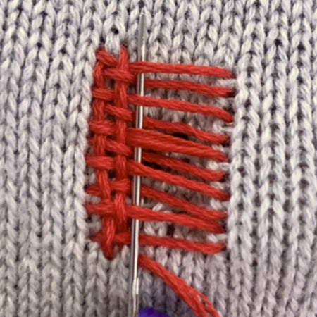 Step 5: Work in Progress, passing yarn through stiches