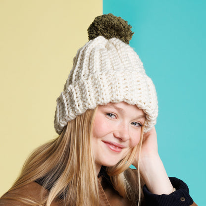 Red Heart Buckleberry Ridge Crochet Hat Crocheted beanie with a pom-pom, Version 1